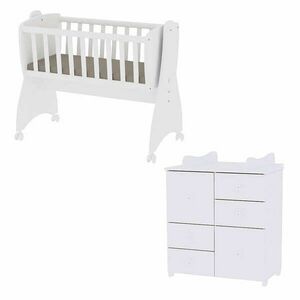 Lorelli First Dreams ringatható bölcső 105x55 + Cupboard pelenkázó komód - White kép