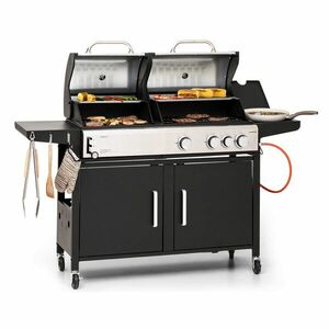 Klarstein Kingsville 3.1, gáz + faszén kombinált grill, 10, 9 kW, 3+1 égő, állítható magasság kép