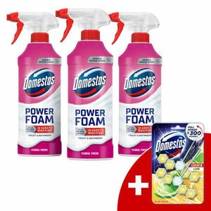 Domestos Power Hab spray Floral Fresh 3x435ml + Ajándék Domestos WC rúd kép