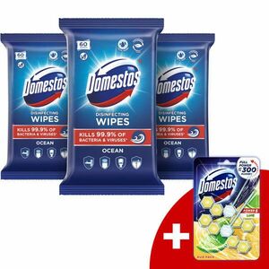 Domestos higiénikus Törlőkendő Ocean 3x60db + Ajándék Domestos WC rúd kép