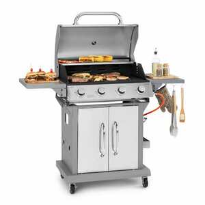 Klarstein Lucifer 4, gázgrill, 4 x 3, 6 kW-os égő, 69 x 45 cm-es grill, rozsdamentes acél, mozgatható kép