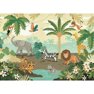 Szafari kisállatokkal tapéta, 350x250 cm, barna - zöld - bézs - JUNGLE FRIENDS - Butopêa kép