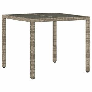 vidaXL szürke polyrattan üveglapos kerti asztal 90 x 90 x 75 cm kép