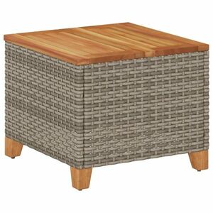 vidaXL szürke polyrattan és akácfa kerti asztal 45 x 45 x 37 cm kép