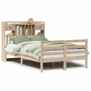vidaXL tömör fenyőfa könyvespolcos ágy matrac nélkül 135 x 190 cm kép
