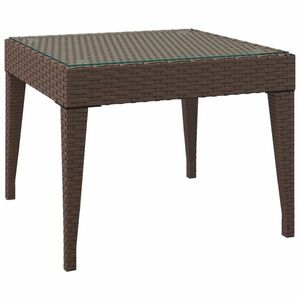 vidaXL barna polyrattan és edzett üveg kisasztal 50 x 50 x 38 cm kép