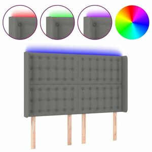 vidaXL sötétszürke szövet LED-es fejtámla 147x16x118/128 cm kép