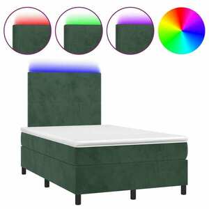 Sötétzöld bársony rugós és led-es ágy matraccal 120x200 cm kép