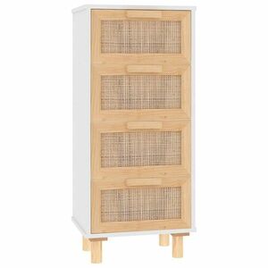 vidaXL fehér tömör fenyő/természetes rattan tálalószekrény 40x30x90 cm kép