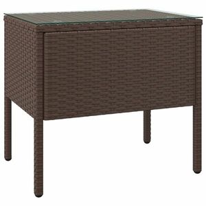 vidaXL barna polyrattan és edzett üveg kisasztal 53 x 37 x 48 cm kép