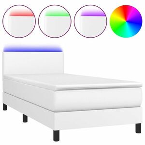 vidaXL fehér műbőr rugós ágy matraccal és LED-del 90x190 cm kép