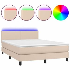 vidaXL cappuccino színű műbőr rugós ágy matraccal és LED-del 140x190cm kép