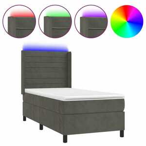vidaXL sötétszürke bársony rugós és LED-es ágy matraccal 90x190 cm kép