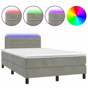 vidaXL világosszürke bársony rugós és LED-es ágy matraccal 120x190 cm kép