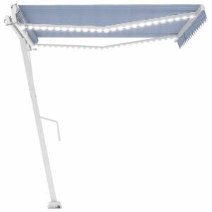 vidaXL kék/fehér automata szélérzékelős és LED-es napellenző 450x300cm kép