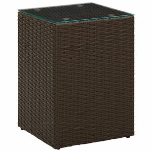 vidaXL barna polyrattan kisasztal üveg asztallappal 35 x 35 x 52 cm kép