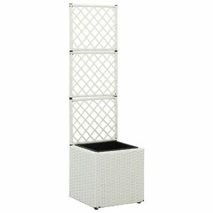 vidaXL fehér rácsos polyrattan magaságyás 1 kaspóval 30 x 30 x 107 cm kép