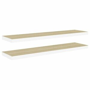 vidaXL 2 db fehér-tölgyszínű MDF lebegő fali polc 90 x 23, 5 x 3, 8 cm kép