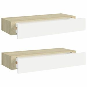 vidaXL 2 db tölgyszínű és fehér MDF fiókos fali polc 60 x 23, 5 x 10 cm kép