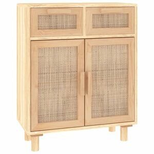 vidaXL barna tömör fenyő/természetes rattan tálalószekrény 60x30x75cm kép