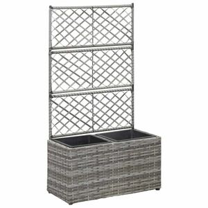 vidaXL szürke rácsos polyrattan magaságyás 2 kaspóval 58 x 30 x 107 cm kép