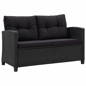 vidaXL fekete polyrattan kétszemélyes kerti kanapé párnákkal 124 cm kép