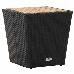 vidaXL fekete polyrattan és tömör akácfa teázóasztal 41, 5x41, 5x43 cm kép