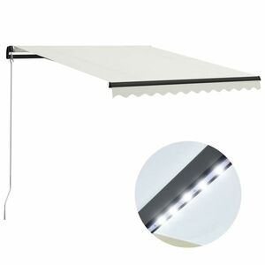 vidaXL krémszínű kézzel kihúzható LED-es napellenző 300 x 250 cm kép