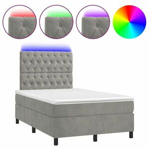 vidaXL világosszürke bársony rugós és LED-es ágy matraccal 120x190 cm kép