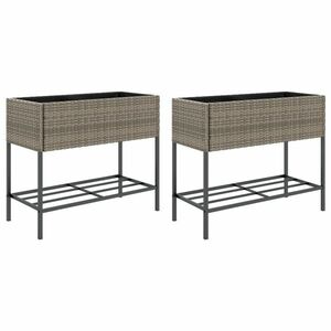 vidaXL 2 db szürke polyrattan kerti ültetőláda polccal 90 x 40 x 75 cm kép