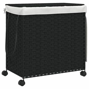 vidaXL fekete rattan szennyeskosár kerekekkel 60x35x60, 5 cm kép