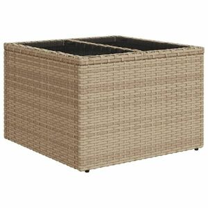 vidaXL bézs polyrattan üveglapos kerti asztal 55 x 55 x 37 cm kép