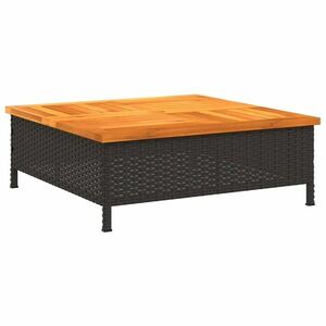 vidaXL fekete polyrattan és akácfa kerti asztal 70 x 70 x 25 cm kép