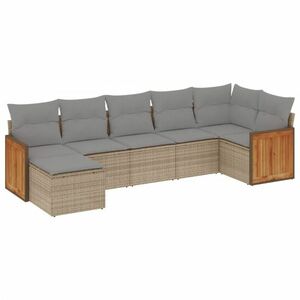 vidaXL 7 részes bézs polyrattan kerti ülőgarnitúra párnákkal kép