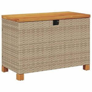 vidaXL bézs polyrattan és akácfa kerti tárolóláda 80 x 40 x 48 cm kép