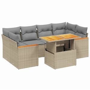 vidaXL 7 részes bézs polyrattan kerti ülőgarnitúra párnákkal kép