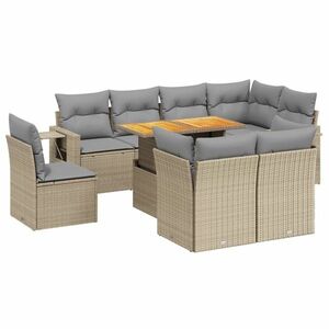 vidaXL 9 részes bézs polyrattan kerti ülőgarnitúra párnákkal kép