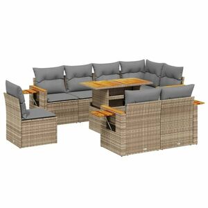 vidaXL 9-részes bézs polyrattan kerti ülőgarnitúra párnákkal kép