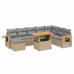 vidaXL 9-részes bézs polyrattan kerti ülőgarnitúra párnákkal kép