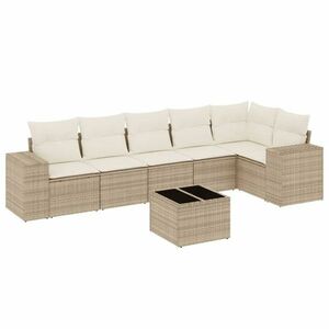 vidaXL 7 részes bézs polyrattan kerti ülőgarnitúra párnákkal kép