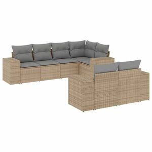 vidaXL 7 részes bézs polyrattan kerti ülőgarnitúra párnákkal kép