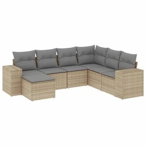 vidaXL 7 részes bézs polyrattan kerti ülőgarnitúra párnákkal kép