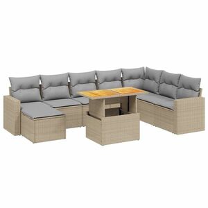 vidaXL 9-részes bézs polyrattan kerti ülőgarnitúra párnákkal kép