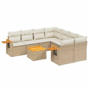 vidaXL 9-részes bézs polyrattan kerti ülőgarnitúra párnákkal kép