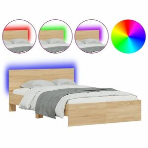 vidaXL sonoma tölgy színű ágykeret fejtámlával és LED-del 135x190 cm kép