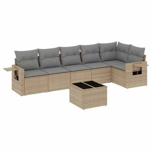 vidaXL 7 részes bézs polyrattan kerti ülőgarnitúra párnákkal kép