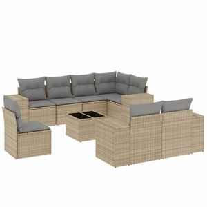 vidaXL 9 részes bézs polyrattan kerti ülőgarnitúra párnákkal kép