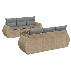 vidaXL 7 részes bézs polyrattan kerti ülőgarnitúra párnákkal kép