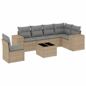 vidaXL 7 részes bézs polyrattan kerti ülőgarnitúra párnákkal kép