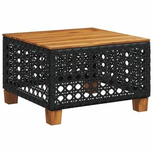 vidaXL fekete polyrattan és akácfa kerti asztal 55 x 55 x 36 cm kép